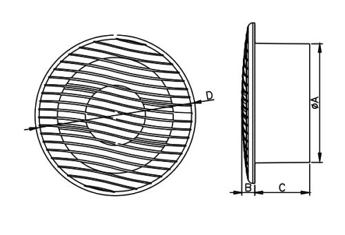 Размеры вентилятора: A - 99мм; B - 15.5мм; C - 57мм; D - 132мм;