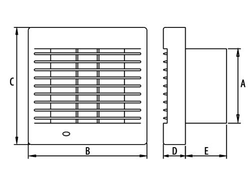 Размеры Polo 4 AZ с жалюзи: A - 99мм; B - 156мм; C - 154мм; D - 30мм; E - 55мм; 