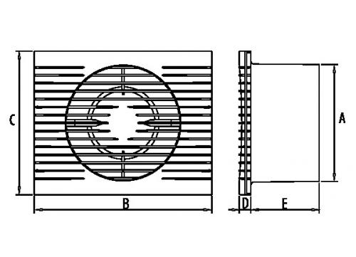 Размеры вентилятора Styl 120 II: А=118 мм; B=179мм; C=144мм; D=12мм; E=69мм