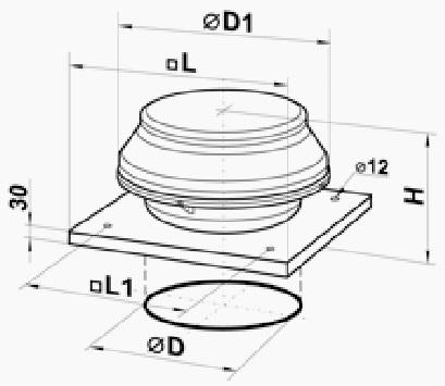 Размеры вентилятора ВКВ-К-200Е: D - 198; D1 - 400; H - 300; L - 400; L1 - 350мм 
